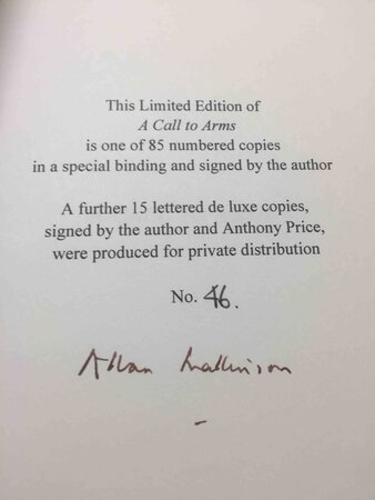 A CALL TO ARMS. by Mallinson, Allan. Appreciation by Anthony Price.