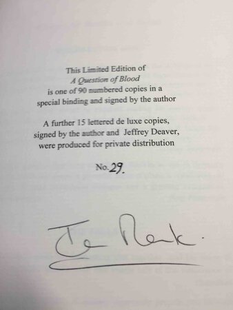 QUESTION OF BLOOD. by Rankin, Ian. Appreciation by Jeffery Deaver.