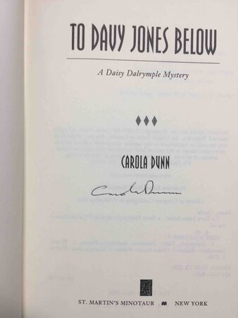 TO DAVY JONES BELOW: A Daisy Dalrymple Mystery. by Dunn, Carola.