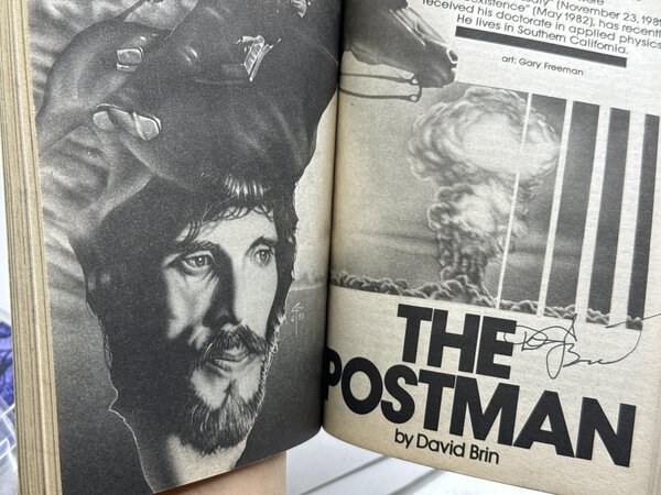 THE POSTMAN in ASIMOV'S SCIENCE FICTION MAGAZINE, NOVEMBER 1982. by Brin, David, signed; Larry Niven, George R. R. Martin and others.